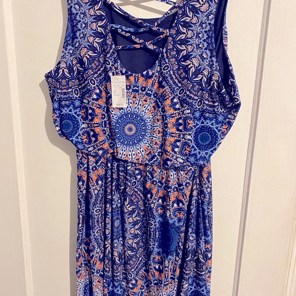 Maurices sleeveless dress blue and peach size 1